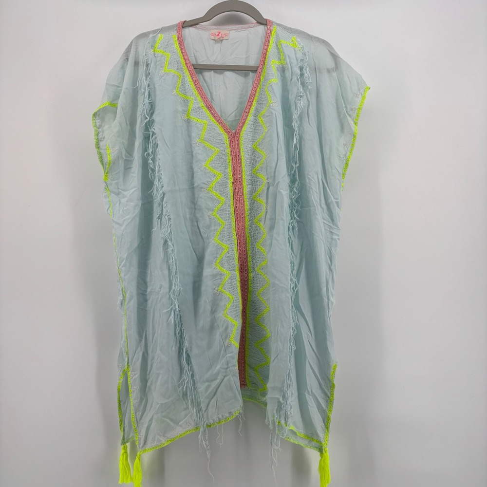 Z&L Europe Kaftan Women OS Blue Neon Pink Yellow Excellent Boho Tassel Fringe